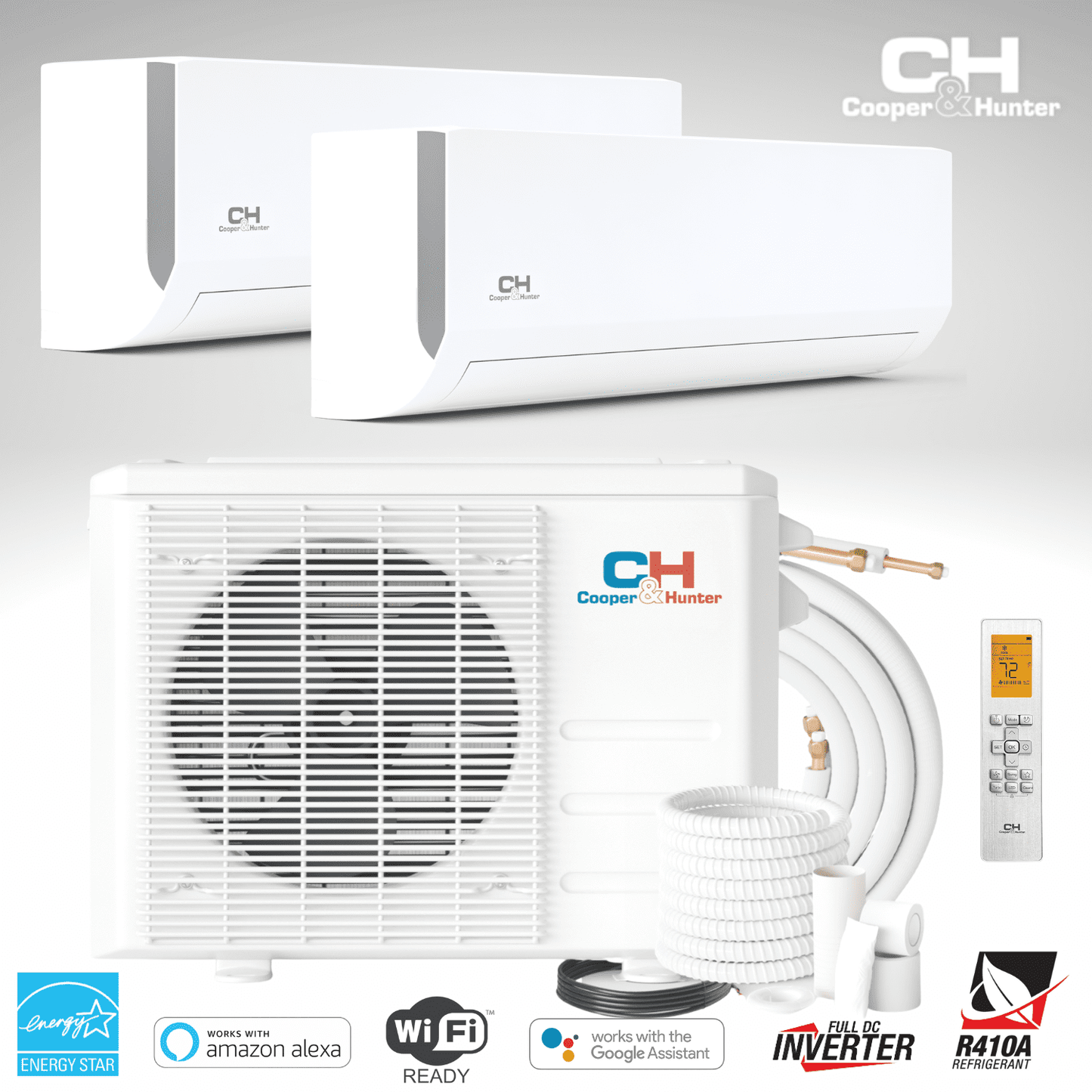 18000 BTU 220V 22.5 SEER 6000 + 6000 BTU Multi Dual 2 Zone OLIVIA Series Latest Model Mini Split AC/Heating - 16ft Kit - Heat Pump - 7 Years Warranty