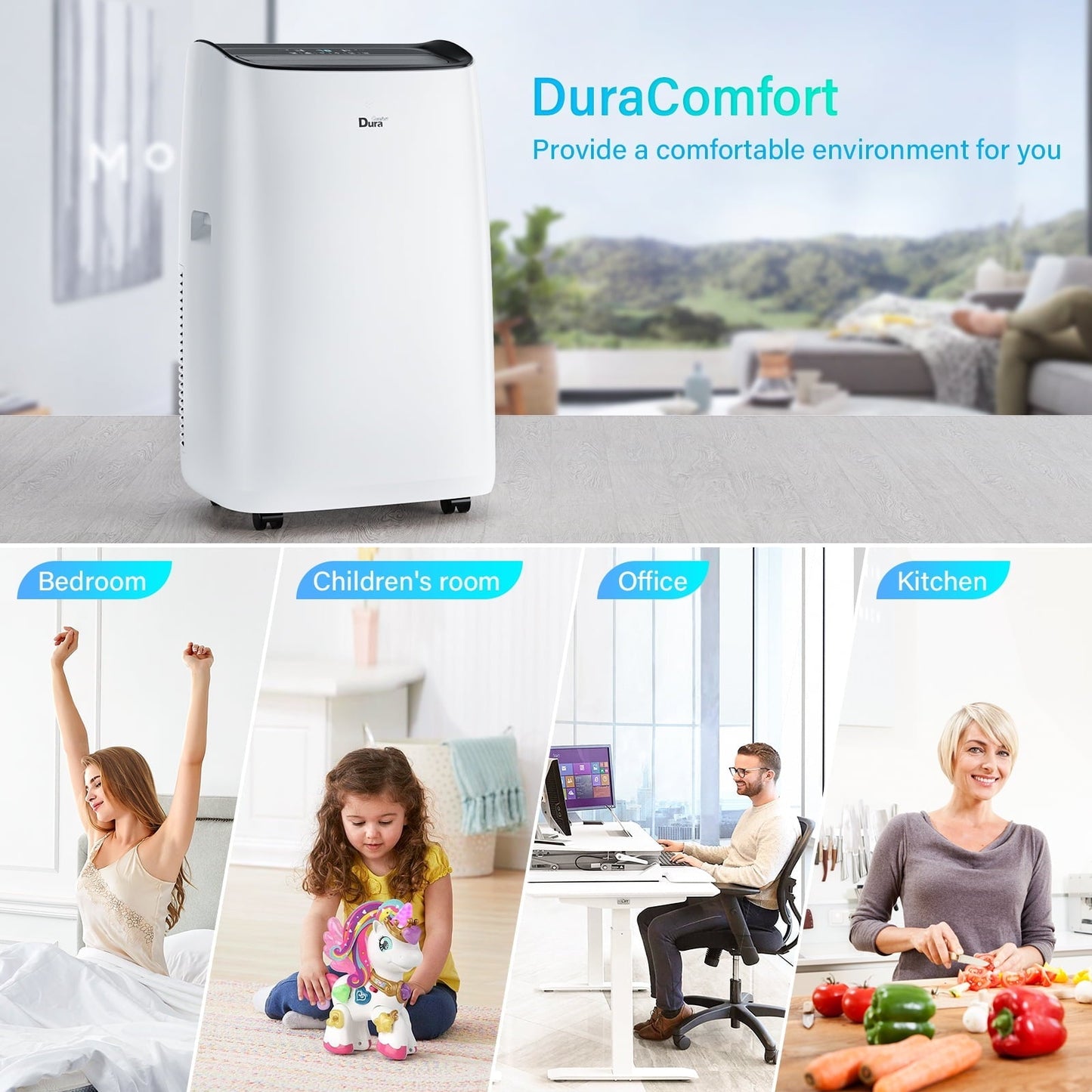 DuraComfort Portable Air Conditioner with Heat. 8150 BTU (12000 BTU ASHRAE) . Smart WiFi. Cools Up to 350 Sq Ft. White