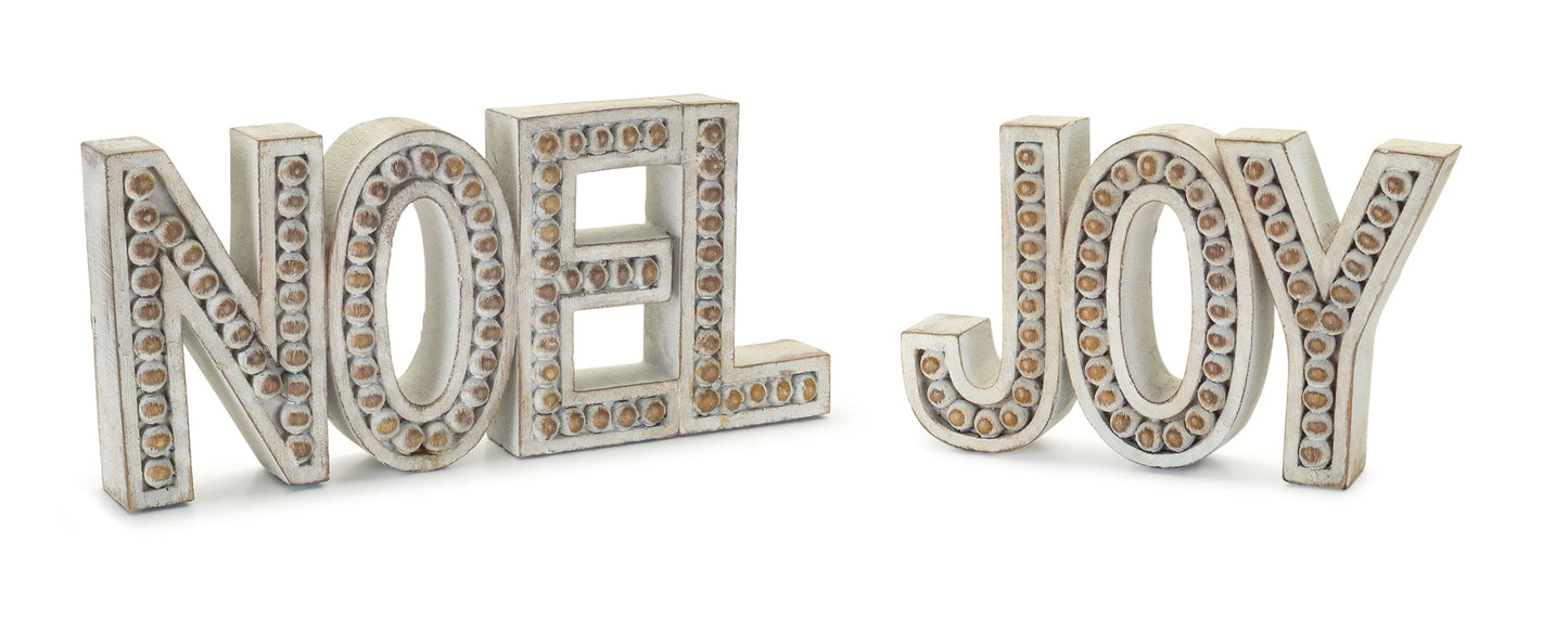 Beaded Wood Design Noel and Joy Sentiment (Set of 2)