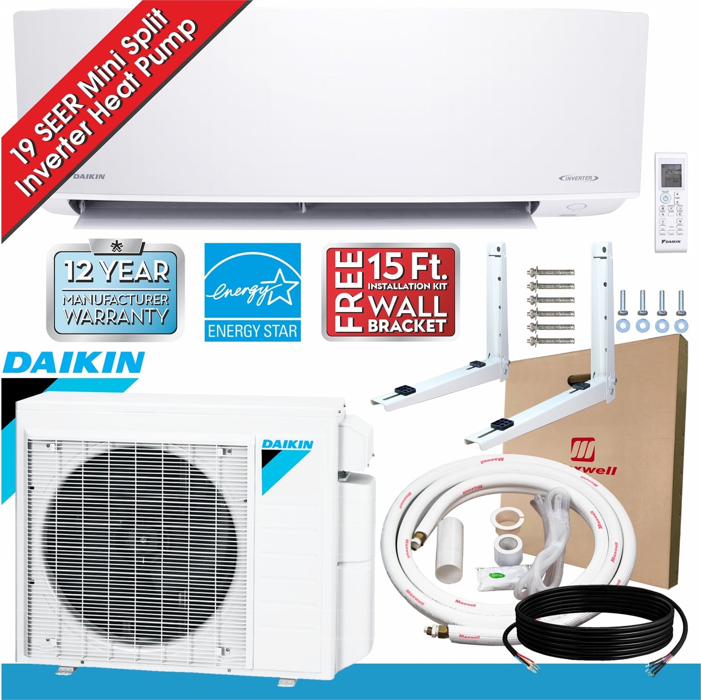 Daikin 9.000 BTU 19 SEER Ductless Mini Split Inverter Air Conditioner Heat Pump 400 sq. ft.