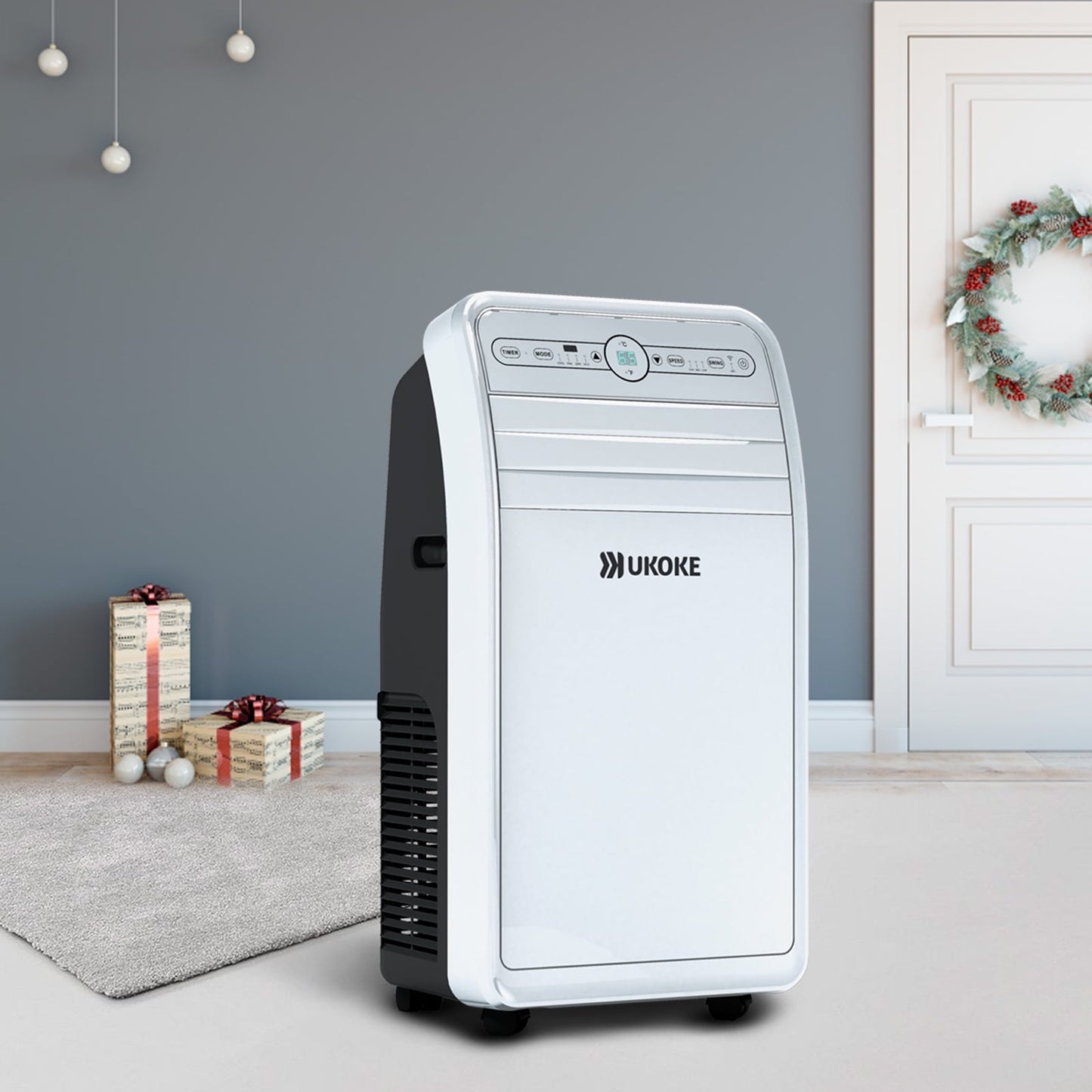 Ukoke USPC01W Smart Wifi Portable Air Conditioner. Works with Mobile App Control. 11.500 BTU ASHRAE. 4 in 1 AC Unit with Cool. Heat. Dehumidifier & Fan. up to 400 Sq. ft