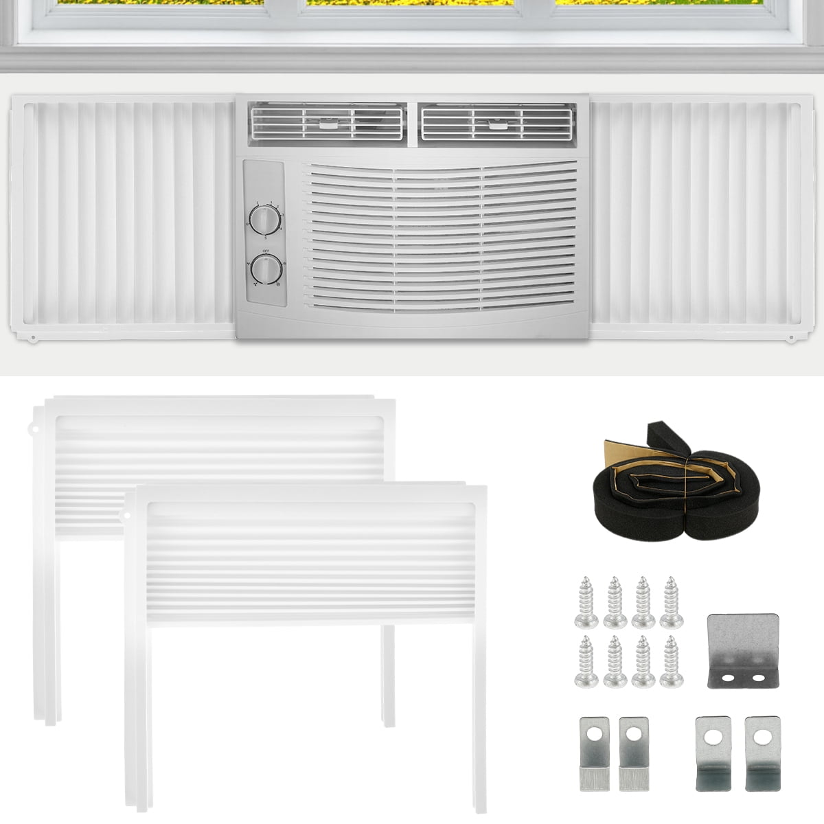 Window Air Conditioner Side Panels and Frame Set Air Conditioner Accordion Filler Kit Adjustable Insulation AC Side Panels Dust-proof AC Side Panels AC Accessories for Winter and Summer