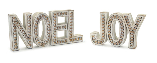 Beaded Wood Design Noel and Joy Sentiment (Set of 2)