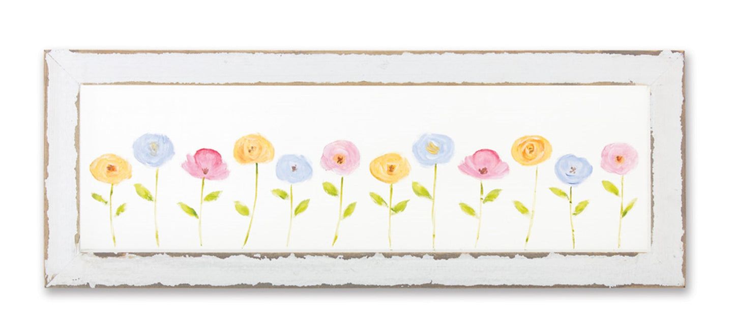 Wood Framed Screen with Floral Painting 24"