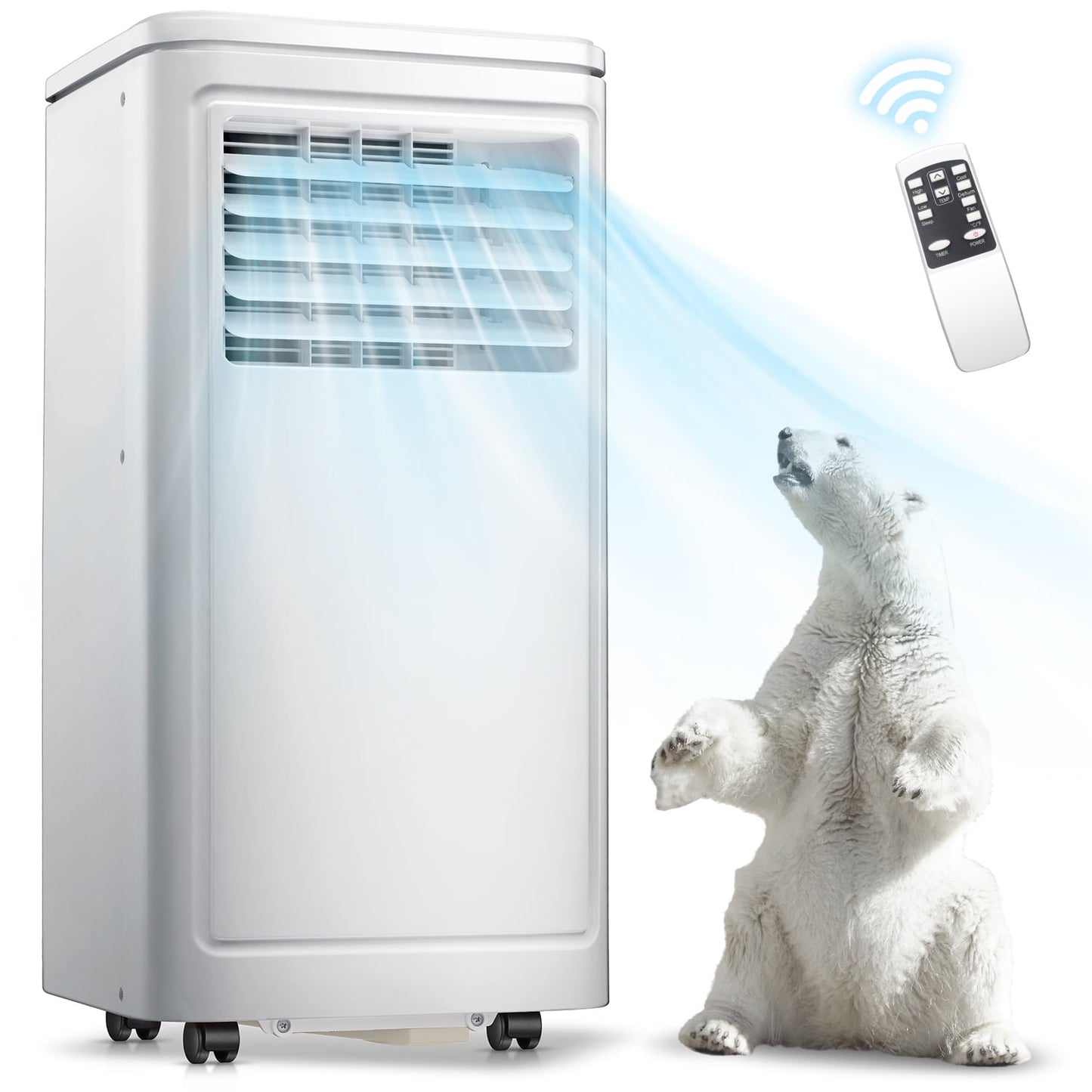 Auseo 5.000 BTU (8.000 BTU Ashare) Portable Air Conditioner - Up to 200 Sq. ft - 3 in 1. ECO Mode. 2 Fan Speeds. 24H Timer. Remote Control (White)
