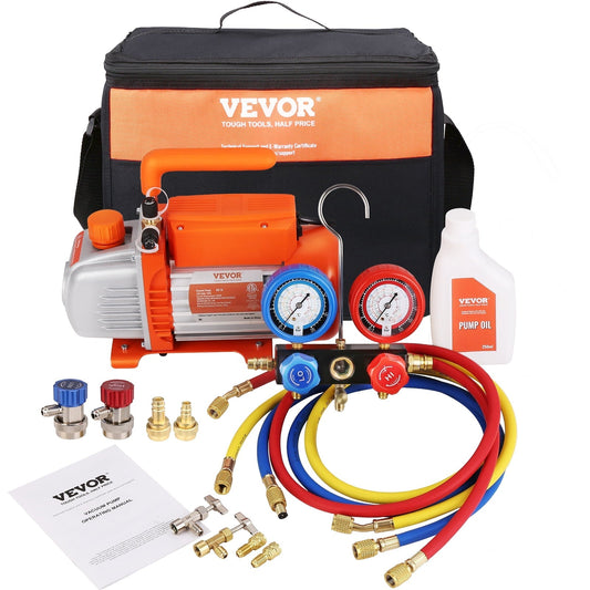 BENTISM HVAC Vacuum Pump 120V 1/5 HP 3.5 CFM Gauge Set Manifold Gauge Kit with Hose for automotive refrigeration and central air-conditioning maintenance