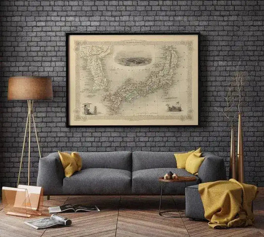 Japan and Korea Map Poster| Vintage Map