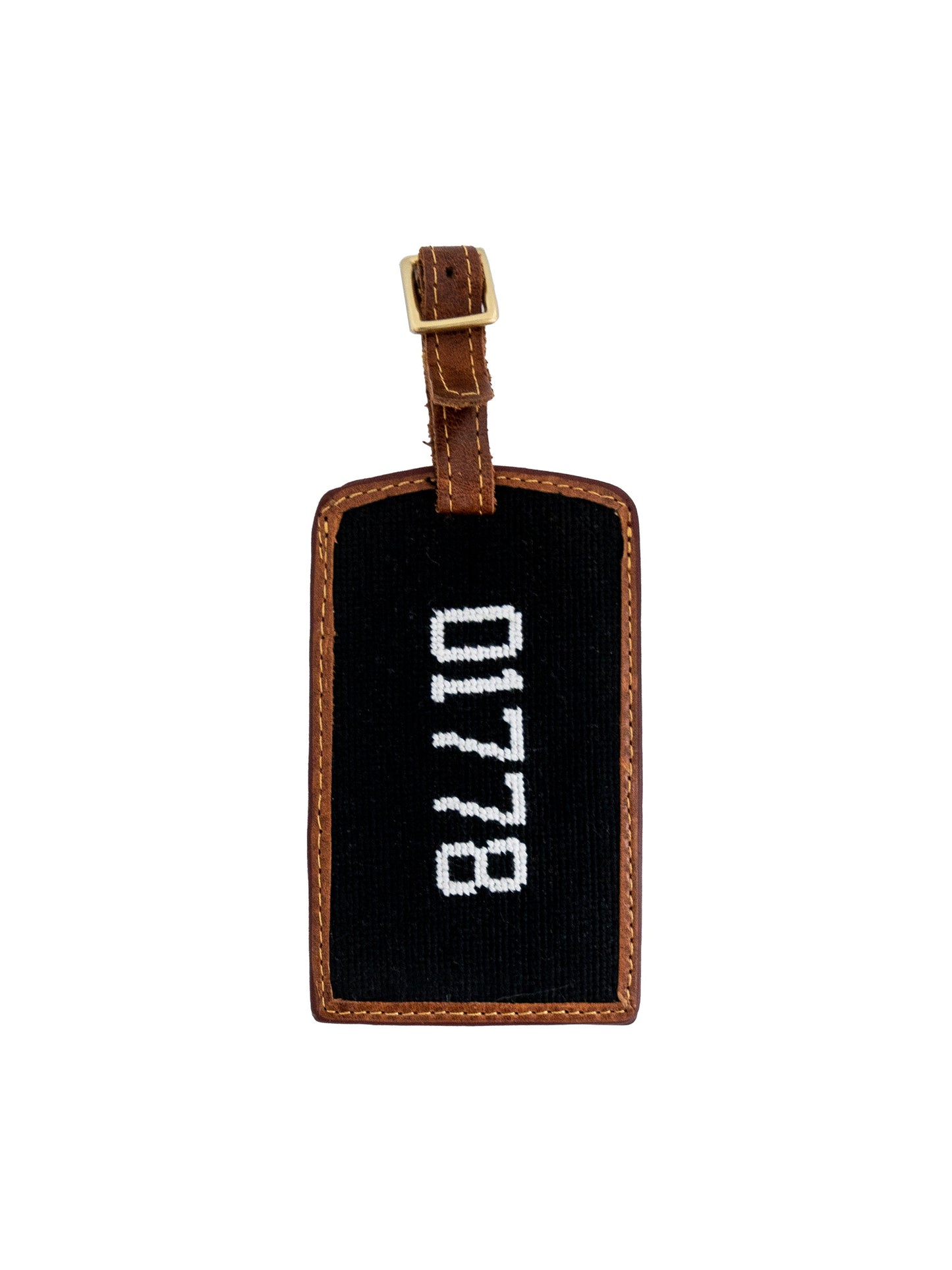 Smathers & Branson Custom Zip Code Needlepoint Luggage Tag 01778 Weston Table