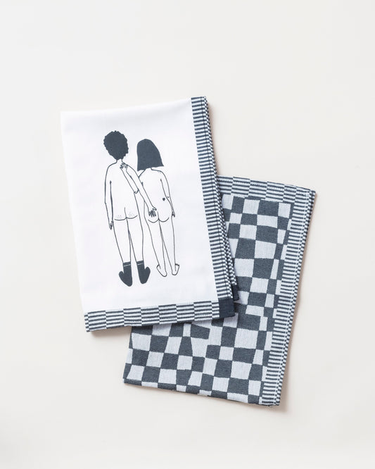 2 Tea Towels Naked Couple Back & Pattern