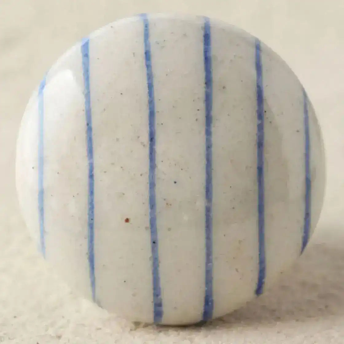 Blue Striped White Ceramic Cabinet Knobs - Set of 6