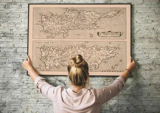 Historical Map of Cyrpus and Crete Island 1570| Old Map Wall Decor