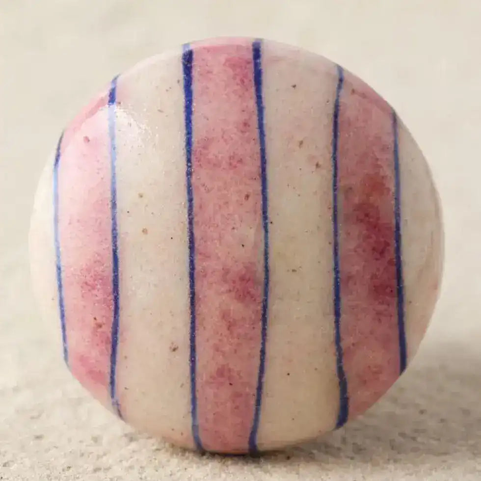 Pink and Blue Stripe Ceramic Cabinet Knobs - Set of 6