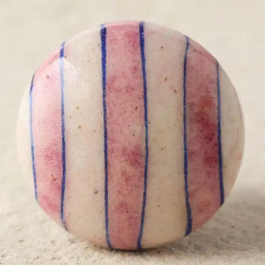 Pink and Blue Stripe Ceramic Cabinet Knobs - Set of 6